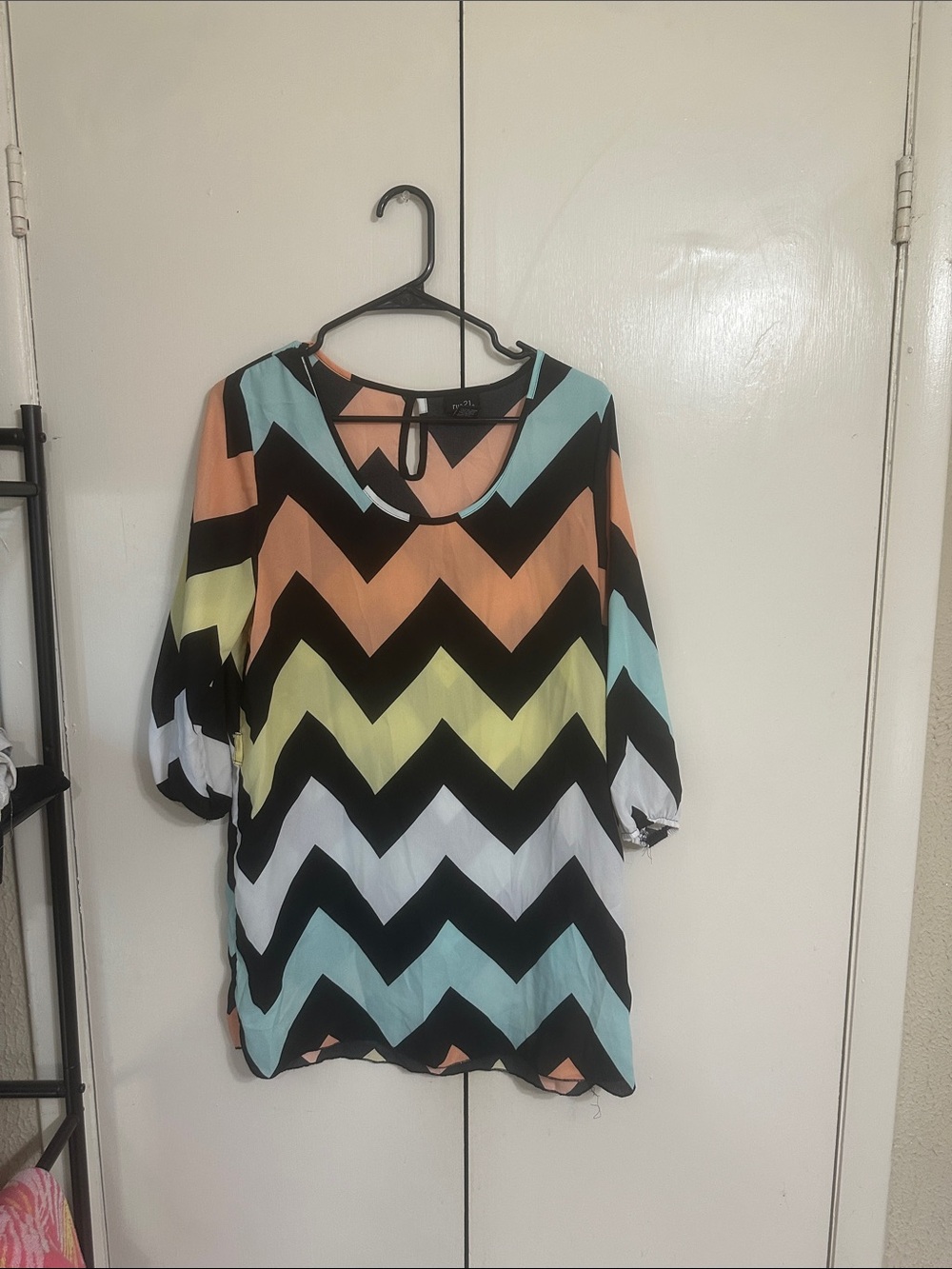 Rue21 Chevron Tie-Back Tunic in Black and Pastel Multi